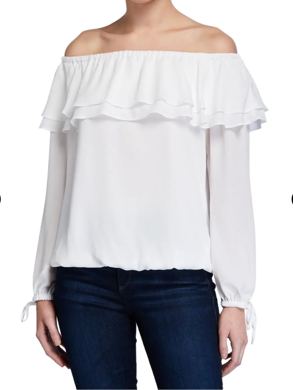 MICHAEL Michael Kors White Off Shoulder Ruffle Blouse Size L